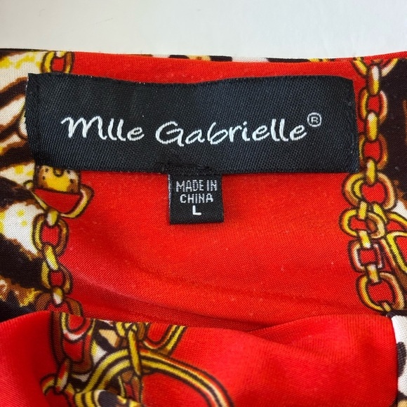 Women’s Maxi Dress Cut Out Gold Chain Lock Animal Print Red Mob Wife Large - Picture 10 of 11